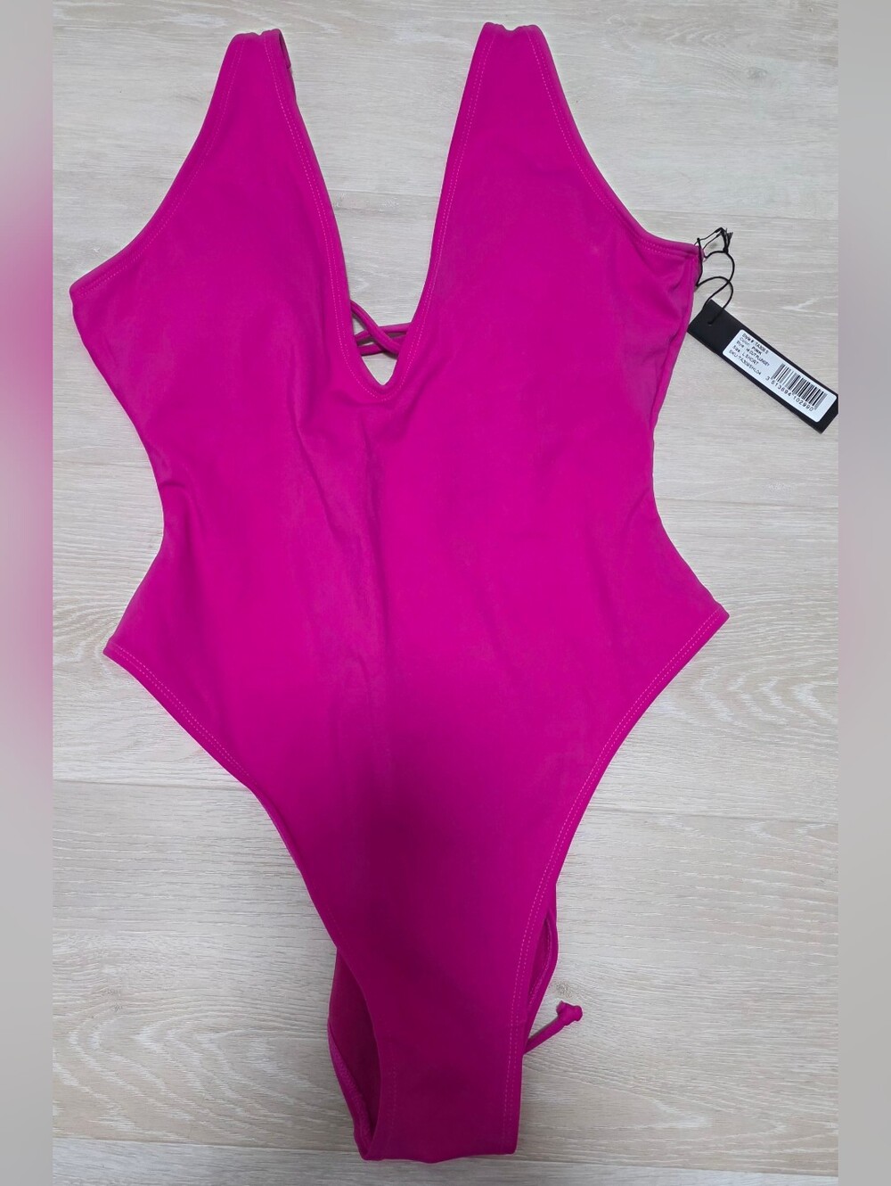 TA3 Pink Hi Cut Plungey One Piece Swimsuit Lace Up L Short NWT Corset Baddie